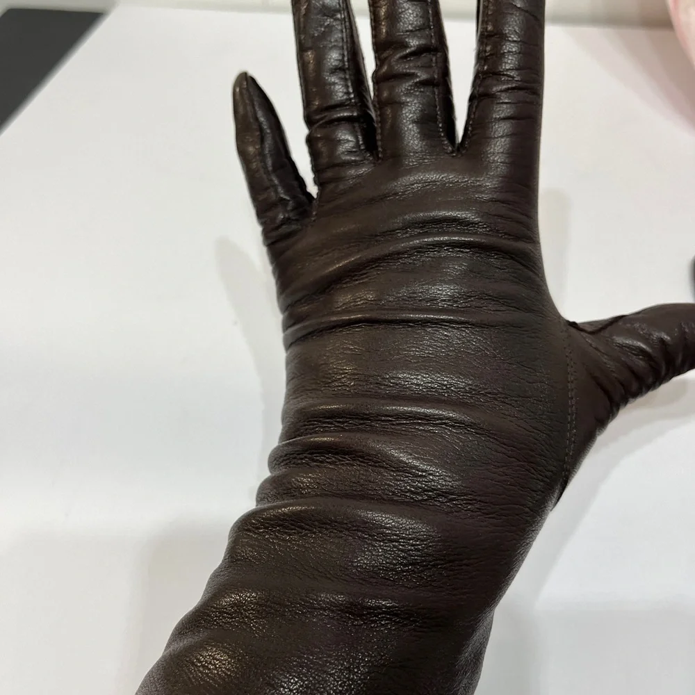 Vintage 100% Silk Brown Gloves women’s 7 1/2 Made in Italy